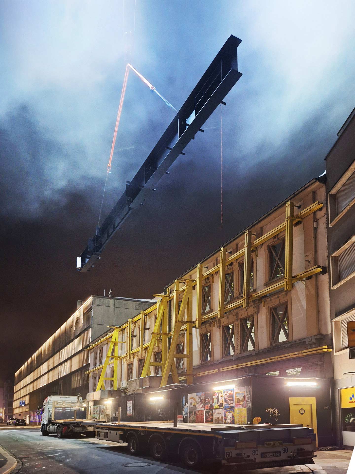 The 24.5-ton steel beam was installed during a special operation on the night of October 1