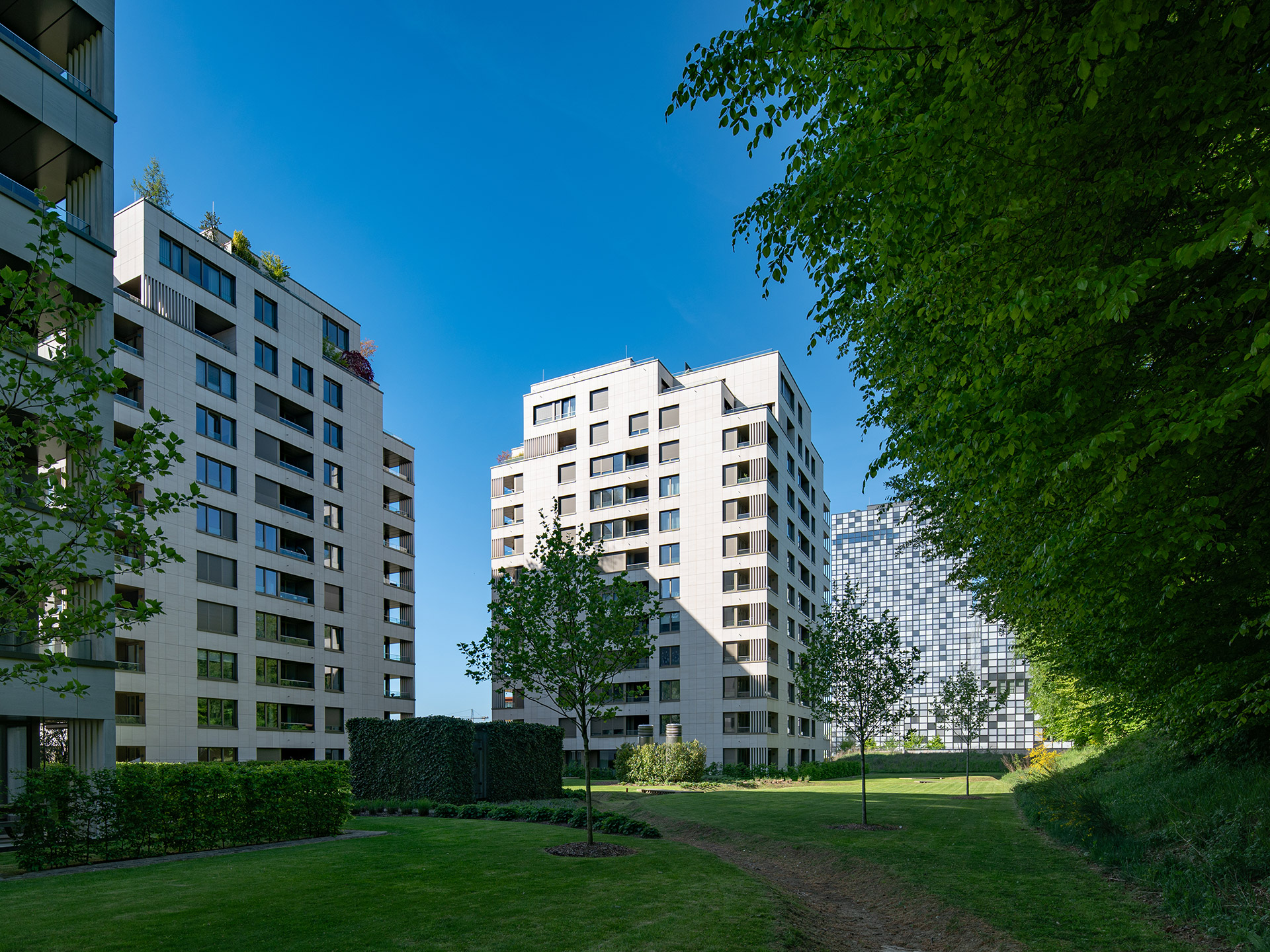 Des résidences à l'architecture contemporaine nichées dans un écrin de verdure, au pied de la forêt du Grünewald.